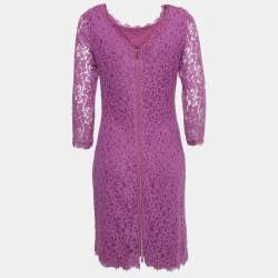 Pre Owned فستان ديان فون فورستنبرغ دانتيل أرجواني قصير مقاس كبير