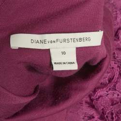 Pre Owned فستان ديان فون فورستنبرغ دانتيل أرجواني قصير مقاس كبير