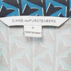 مملوكة مسبقًا Diane Von Furstenberg Blue Printed Silk Wrap Around Maxi Dress XS