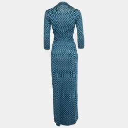 مملوكة مسبقًا Diane Von Furstenberg Blue Printed Silk Wrap Around Maxi Dress XS