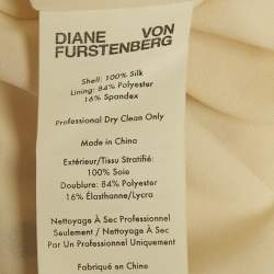 Pre Owned Diane Von Furstenberg Off -White Printed Silk Front Tie Detail Maxi Dress S