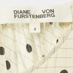 Pre Owned Diane Von Furstenberg Off -White Printed Silk Front Tie Detail Maxi Dress S