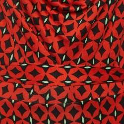 Pre Owned فستان ديان فون فورستنبرغ "كيزا" حريري مطبوع بدون أكمام أحمر قرميدي مقاس كبير - لارج