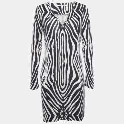 Pre Owned فستان ديان فون فرستنبرغ راب بأكمام من حرير جيرسي طباعة شفاه أسود ميديام