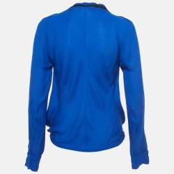 Pre Owned Diane Von Furstenberg Blue Silk Marian Solid Blouse S