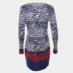 مملوكة مسبقًا فستان ديان فون فورستنبرغ حرير مطبوع أزرق كحلي ضيق مقاس كبير (لارج)