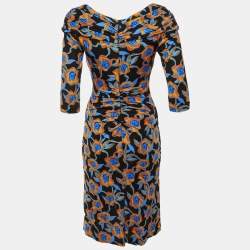 Pre Owned Diane Von Furstenberg Black Oracle Rose Print Jersey Jim Midi Dress XS