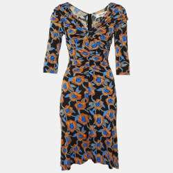 Pre Owned Diane Von Furstenberg Black Oracle Rose Print Jersey Jim Midi Dress XS