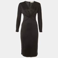 Pre Owned فستان ديان فون فرستنبرغ ميدي عقدة صوف مزيج أسود مقاس صغير جدًا (إكس سمول)