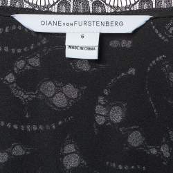 Pre Owned فستان ديان فون فرستنبرغ شيلين دانتيل أزرق كحلي / أسود برباط حول الجسم مقاس متوسط