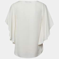 Pre Owned Diane Von Furstenberg Beige Silk Sheer Stella Top XS/S