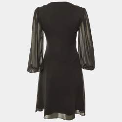 مملوكة مسبقًا Diane Von Furstenberg Black Crepe Twist Knot Detail Mini Dress S 