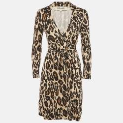 Pre Owned فستان ديان فون فرستنبرغ جيرسيه بي نقشة الفهد بني صغير جداً