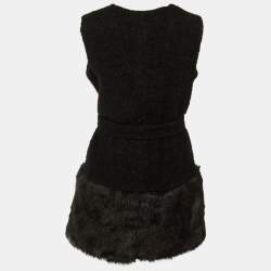 مملوكة مسبقًا Diane Von Furstenberg Black Shearling Faux Fur Vest Coat M