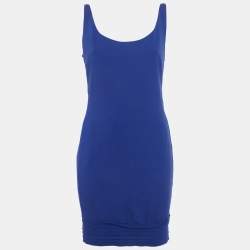 Pre Owned فستان ديان فون فرستنبرغ جيرسي أزرق قصير مقاس ميديوم