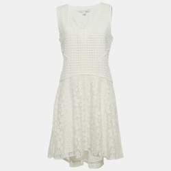 Pre Owned فستان ديان فون فرستنبرغ دانتيل أبيض بدون أكمام ميدي مقاس كبير