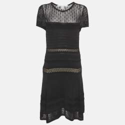 Pre Owned Diane Von Furstenberg Black Stretch Knit Midi Dress M/L