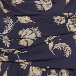 مملوكة مسبقًا Diane Von Furstenberg Navy Blue Floral Print Jersey Wrap Midi Dress M