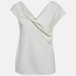 Pre Owned Diane Von Furstenberg White Crepe Draped Top M