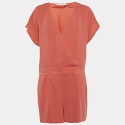 Pre Owned Diane Von Furstenberg Orange Crepe Playsuit M