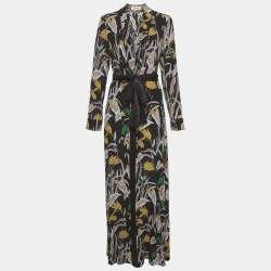 مملوكة مسبقًا Diane Von Furstenberg Black Bali Floral Print Silk Wrap Tiffany Maxi Dress S