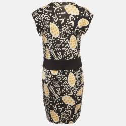 مملوكة مسبقًا Diane Von Furstenberg Black Abstract Print Jersey Wrap Mini Dress L