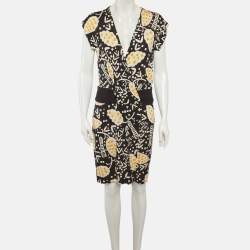 مملوكة مسبقًا Diane Von Furstenberg Black Abstract Print Jersey Wrap Mini Dress L