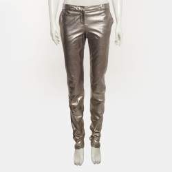 Pre Owned Diane Von Furstenberg Metallic Coated Leather Everly Pants S
