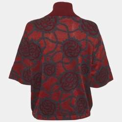 مملوكة مسبقًا Diane Von Furstenberg Red Rose Pattern Zip-Up Knitwear M