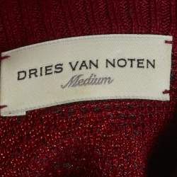 مملوكة مسبقًا Diane Von Furstenberg Red Rose Pattern Zip-Up Knitwear M