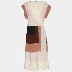 مملوكة مسبقًا Diane Von Furstenberg Multicolour Colour Block Crepe Wrap Dress L