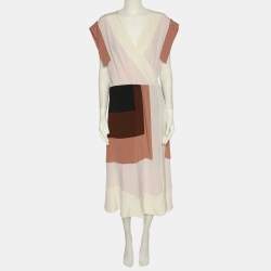 Pre Owned Diane Von Furstenberg Multicolour Colour Block Crepe Wrap Dress L