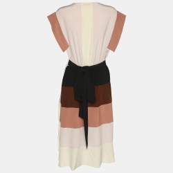 Pre Owned Diane Von Furstenberg Multicolour Colour Block Crepe Wrap Dress L