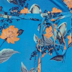 Pre Owned Diane Von Furstenberg Blue Floral Print Silk Wrap Dress S