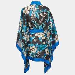 Pre Owned Diane Von Furstenberg Black Floral Print Cotton Blend Kimono S