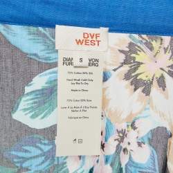 Pre Owned Diane Von Furstenberg Black Floral Print Cotton Blend Kimono S