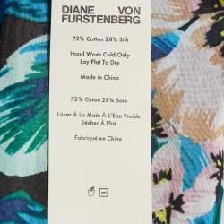 Pre Owned Diane Von Furstenberg Black Floral Print Cotton Blend Kimono S