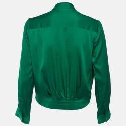 Pre Owned Diane Von Furstenberg Green Silk Issie Cross Over Front Blouse M