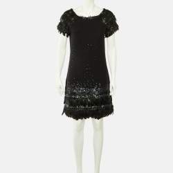 Pre Owned Diane Von Furstenberg Black Wool Knit Pearly Mini Dress M