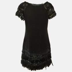 Pre Owned Diane Von Furstenberg Black Wool Knit Pearly Mini Dress M