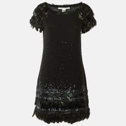 مملوكة مسبقًا فستان ديان فون فرستنبرغ صوف محبوك مع لؤلؤ أسود ميني مقاس ميديوم