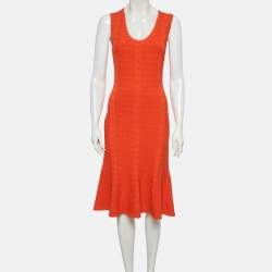 Pre Owned Diane Von Furstenberg Orange Textured Knit Midi Dress S