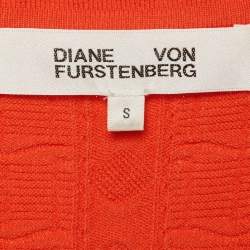 Pre Owned Diane Von Furstenberg Orange Textured Knit Midi Dress S