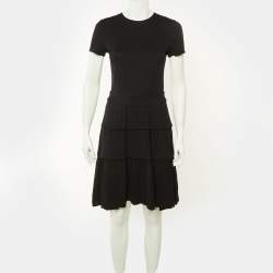 Pre Owned Diane Von Furstenberg Black Wool Knit Tiered Midi Dress M