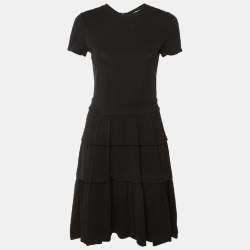 Pre Owned Diane Von Furstenberg Black Wool Knit Tiered Midi Dress M