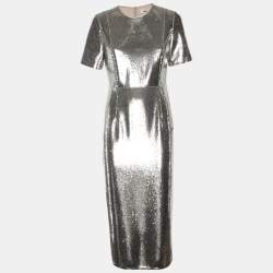 مملوكة مسبقًا Diane Von Furstenberg Silver Sequinned Midi Dress M