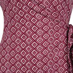 Pre Owned Diane Von Furstenberg Burgundy and White Printed Jilda Two Wrap Dress S