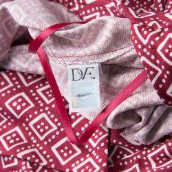 Pre Owned Diane Von Furstenberg Burgundy and White Printed Jilda Two Wrap Dress S