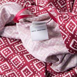 Pre Owned Diane Von Furstenberg Burgundy and White Printed Jilda Two Wrap Dress S