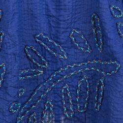 مملوكة مسبقًا Diane Von Furstenberg Blue Seersucker Beaded Applique Detail Tunic M